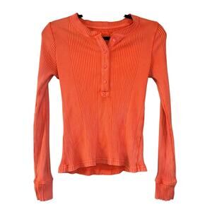 Aerie Orange Y2K Henley Button Slim Fitted Top Women’s M Preppy Casual Colorful